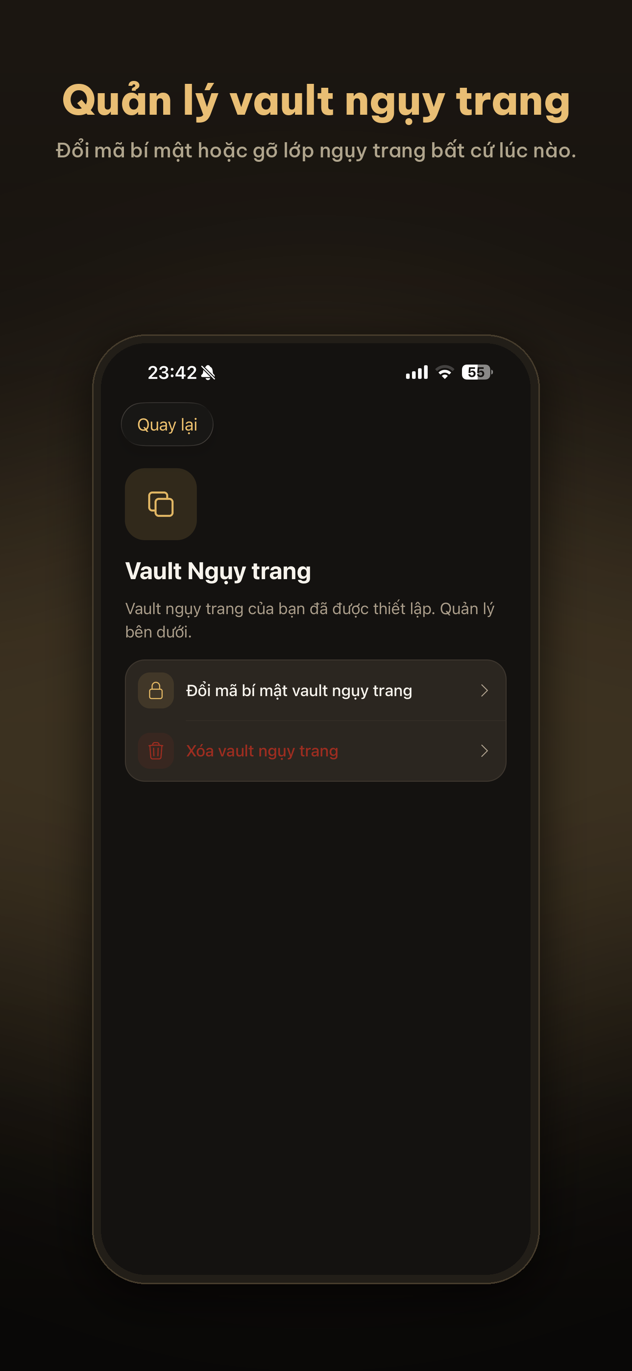 Màn hình quản lý Kho giả (Decoy Vault) của Lockboxy