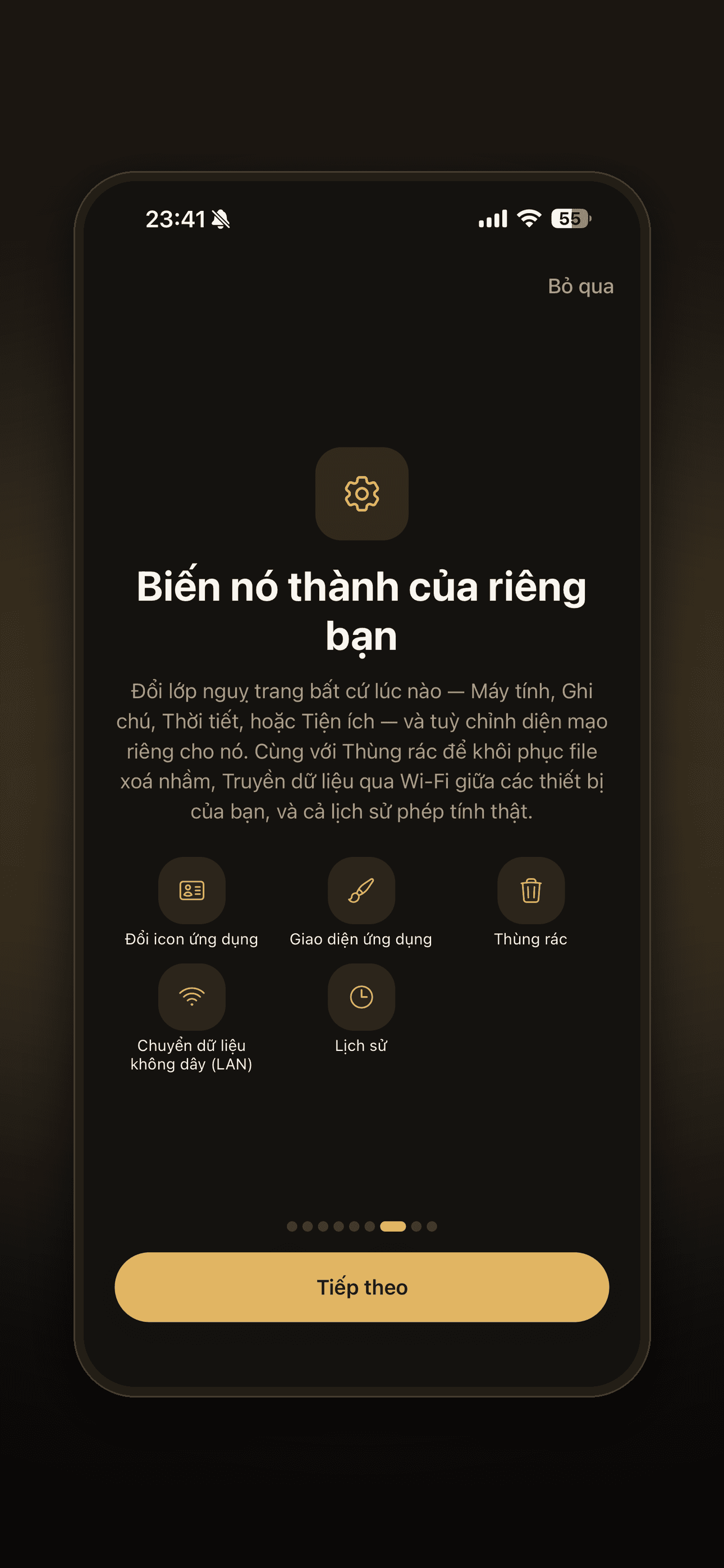 Màn hình tuỳ chỉnh giao diện theo từng lớp ngụy trang