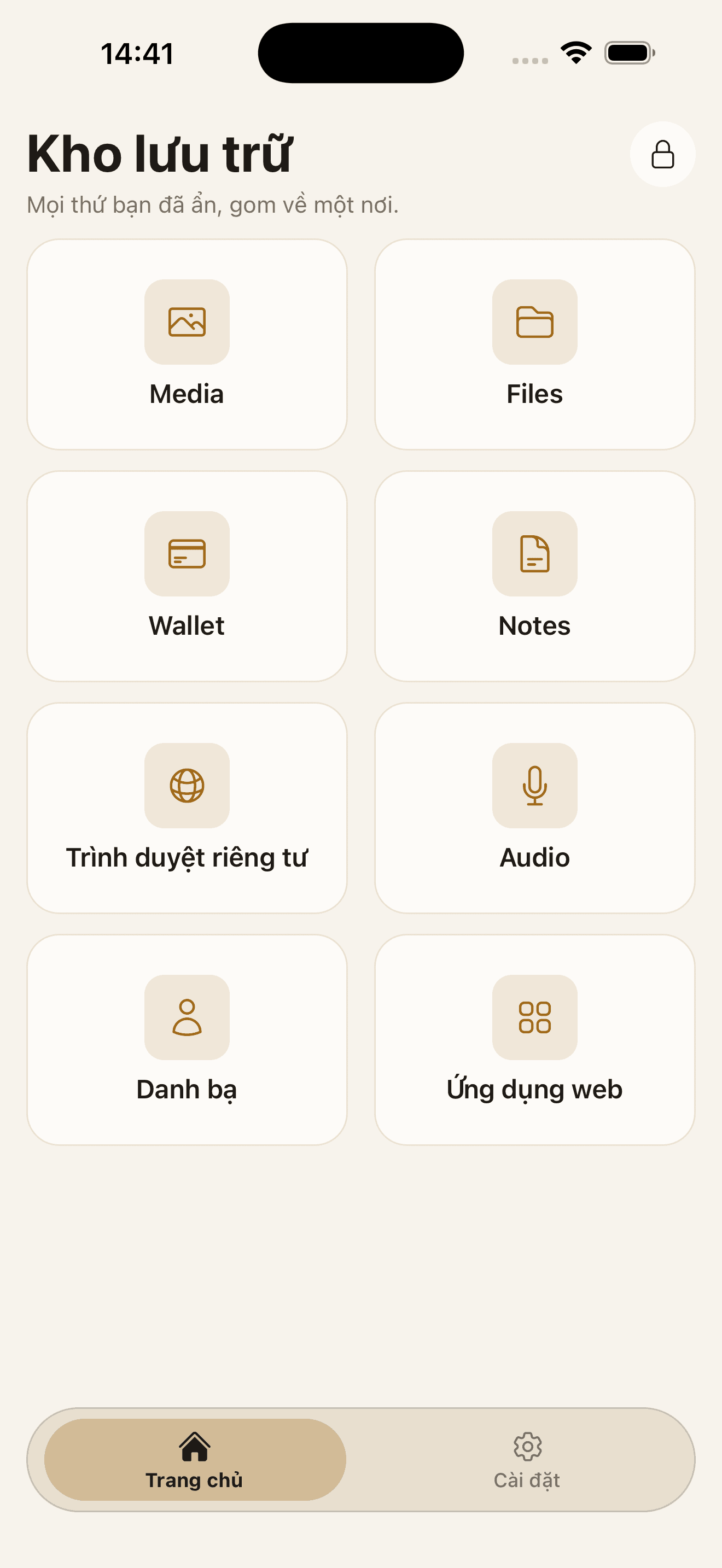 Lockboxy vault home screen